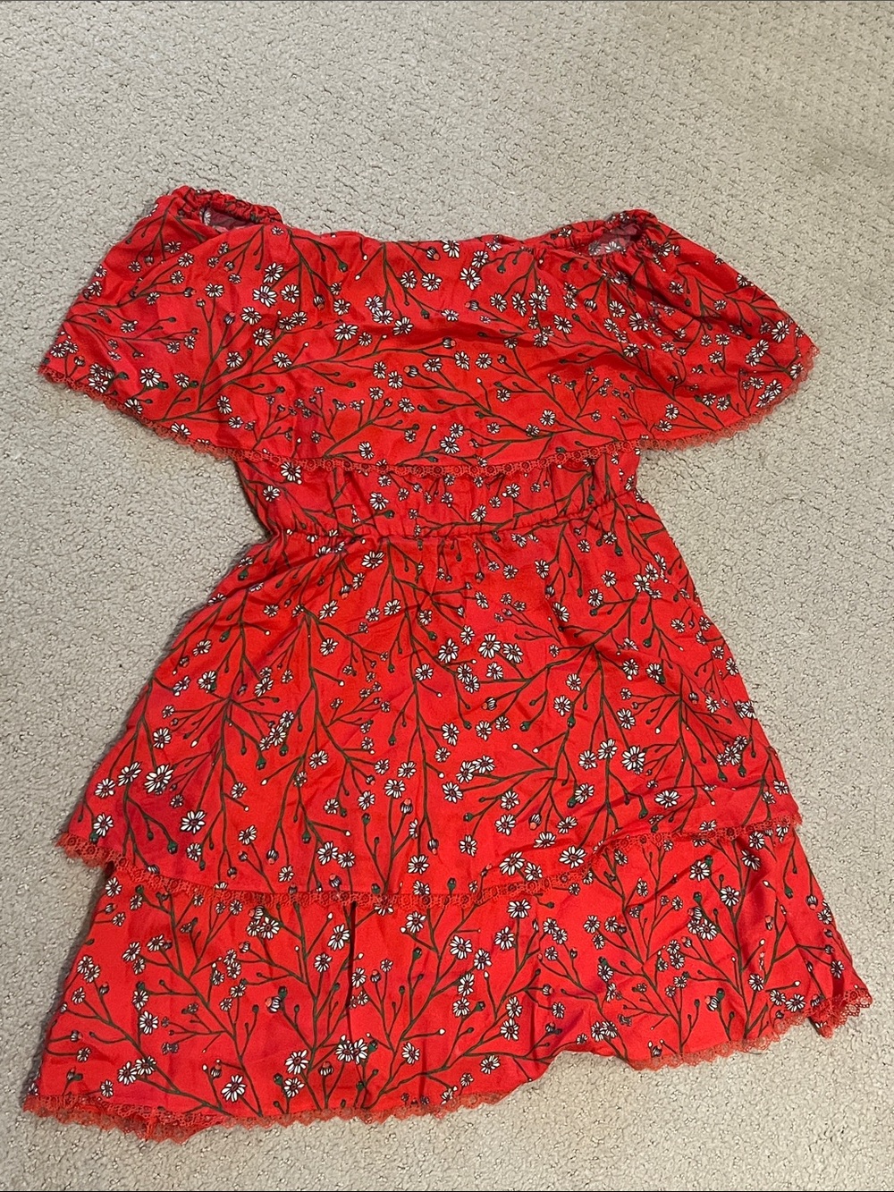Alice + Olivia Red Floral Off-Shoulder Mini Dress